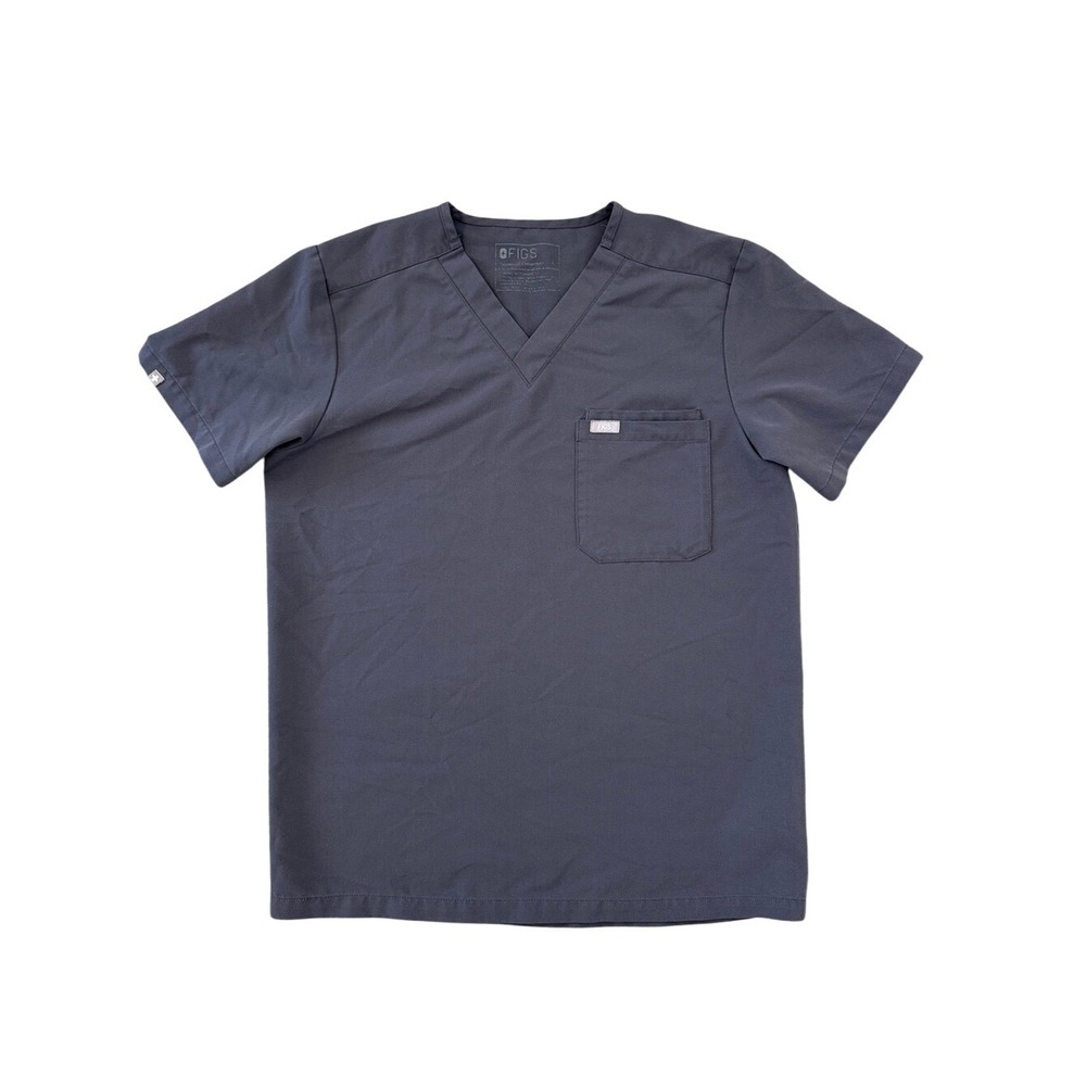 Figs Leon Men's Scrub Top V-Neck One Pocket Stretch Gray Size S